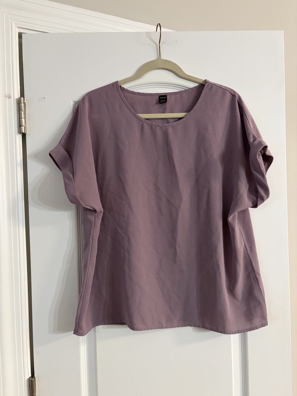 SHEIN Mauve Short Sleeve Crewneck Blouse